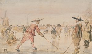 2人の紳士がコルフを演奏する冬のシーン 作： Hendrick Avercamp